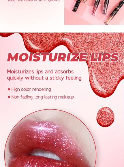 KissICON 8pcs/SET Stackable Glitter Lip Gloss Set – Longlasting Shine Lips