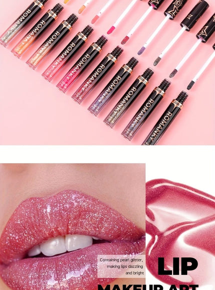 KissICON 8pcs/SET Stackable Glitter Lip Gloss Set – Longlasting Shine Lips