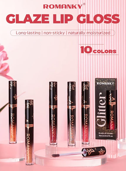 KissICON 8pcs/SET Stackable Glitter Lip Gloss Set – Longlasting Shine Lips
