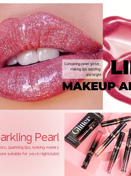 KissICON 8pcs/SET Stackable Glitter Lip Gloss Set – Longlasting Shine Lips