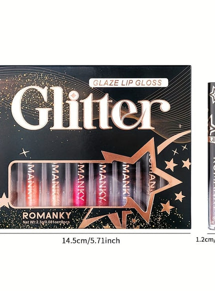 KissICON 8pcs/SET Stackable Glitter Lip Gloss Set – Longlasting Shine Lips