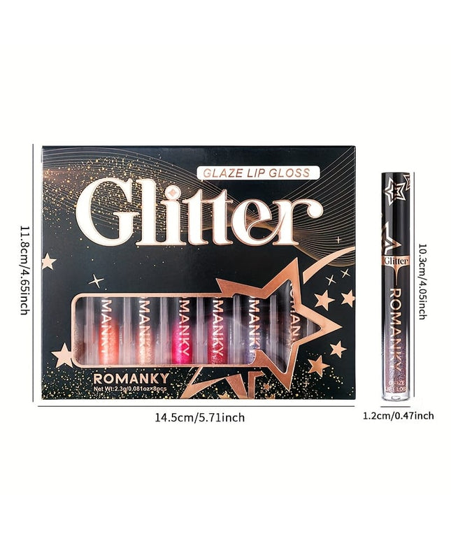 KissICON 8pcs/SET Stackable Glitter Lip Gloss Set – Longlasting Shine Lips