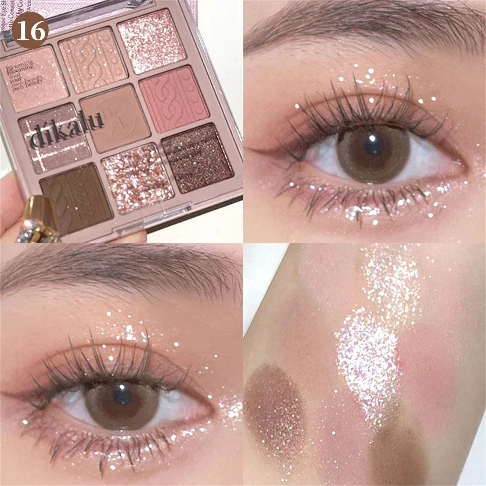 KissICON 💋 9 Colors Glitter Eyeshadow Palette - Waterproof