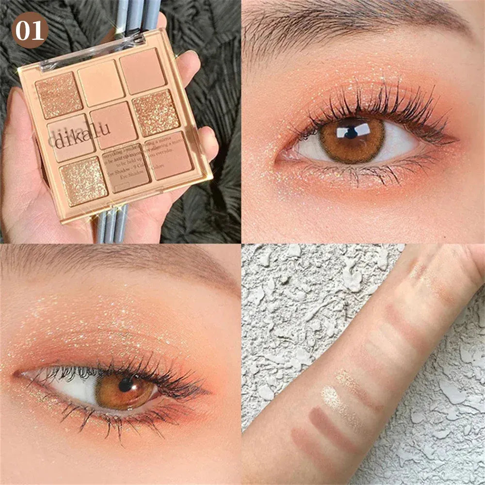 KissICON 💋 9 Colors Glitter Eyeshadow Palette - Waterproof