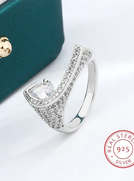 KissICON 9 European Style Elegant Diamond-set Irregular Ring Line Sense Highlights Full of Diamond Jewelry Party 925 Silver Diamond Ring