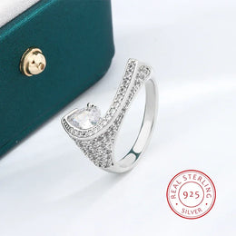 KissICON 9 European Style Elegant Diamond-set Irregular Ring Line Sense Highlights Full of Diamond Jewelry Party 925 Silver Diamond Ring