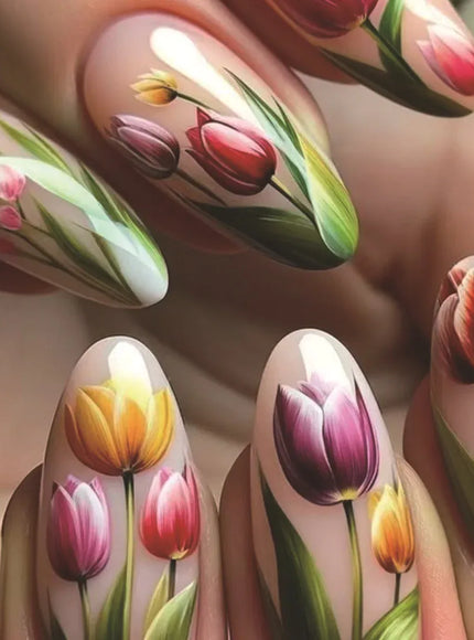 KissICON 9 Floral Garden Fresh Press On Nails Almond Stiletto