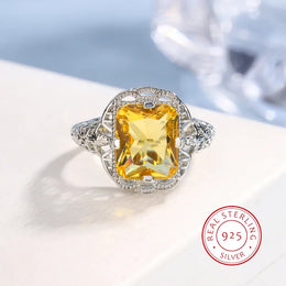 KissICON 9 Ladies 925 Silver Plated High-grade Moissanite Citrine Hollow Wedding Engagement Ring High-end Jewelry Luxury Ladies Ring