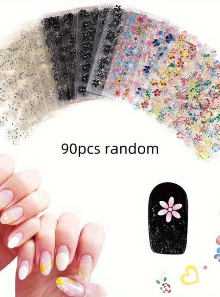 KissICON 90 Sheets KissIcon Floral Nail Stickers 4500Pcs - Self-Adhesive Glossy