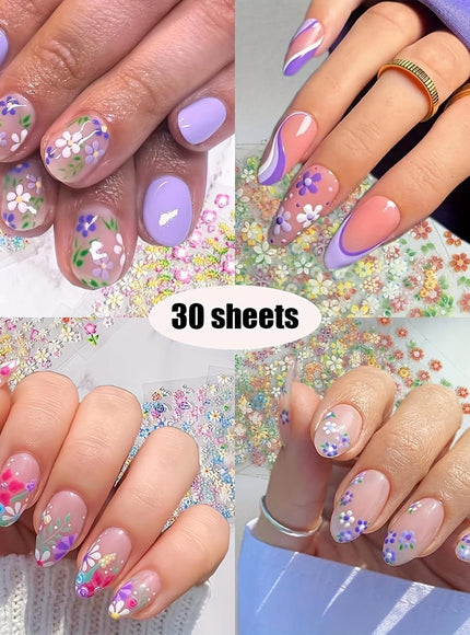 KissICON 90 Sheets KissIcon Floral Nail Stickers 4500Pcs - Self-Adhesive Glossy