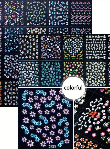KissICON 90 Sheets KissIcon Floral Nail Stickers 4500Pcs - Self-Adhesive Glossy