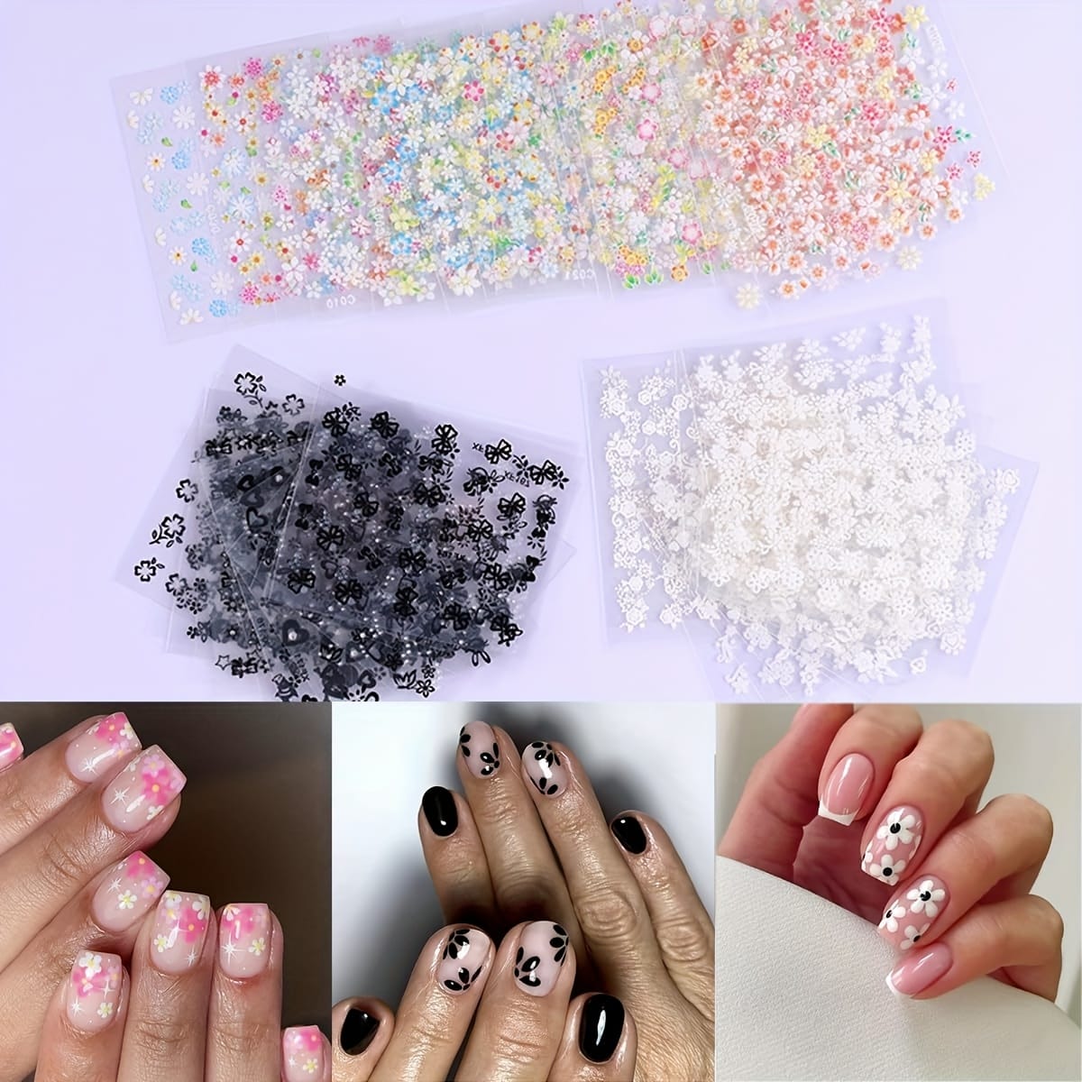 KissICON 90 Sheets KissIcon Floral Nail Stickers 4500Pcs - Self-Adhesive Glossy