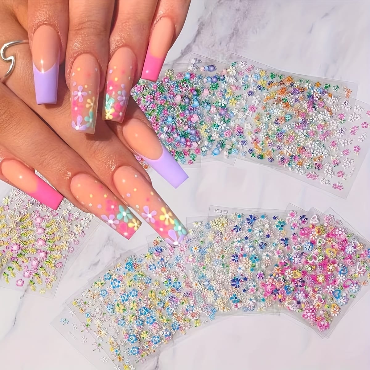 KissICON 90 Sheets KissIcon Floral Nail Stickers 4500Pcs - Self-Adhesive Glossy