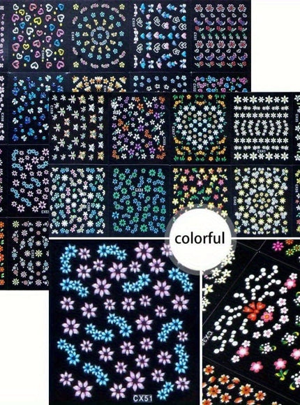 KissICON 90 Sheets KissIcon Floral Nail Stickers 4500Pcs - Self-Adhesive Glossy