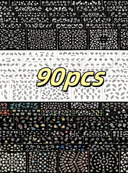 KissICON 90 Sheets KissIcon Floral Nail Stickers 4500Pcs - Self-Adhesive Glossy