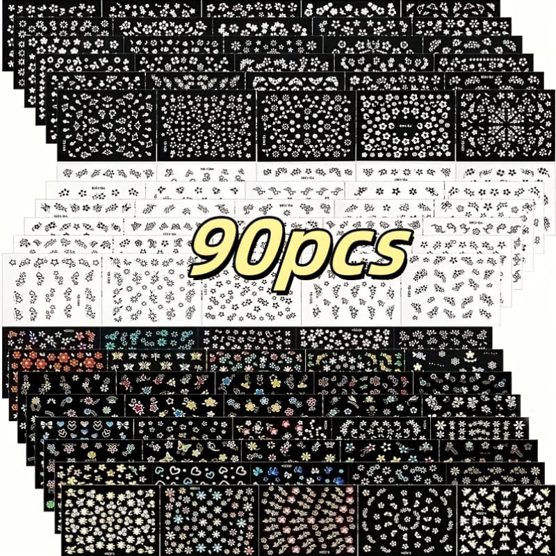 KissICON 90 Sheets KissIcon Floral Nail Stickers 4500Pcs - Self-Adhesive Glossy