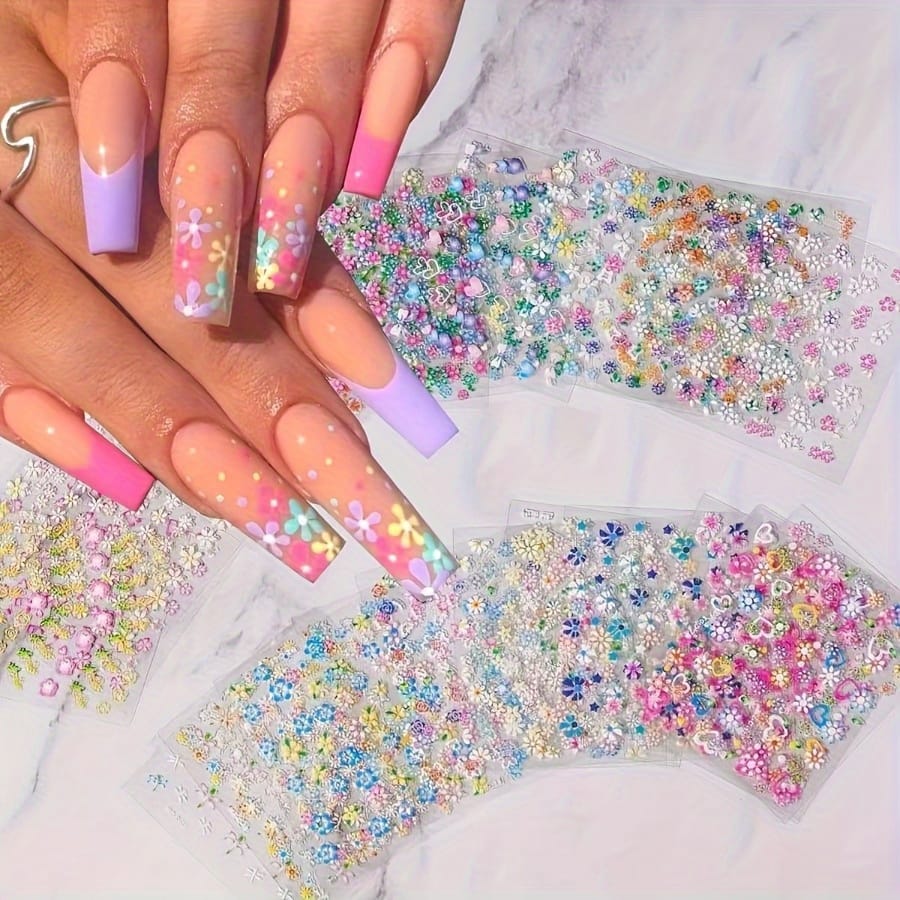 KissICON 90 Sheets KissIcon Floral Nail Stickers 4500Pcs - Self-Adhesive Glossy