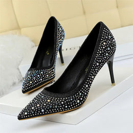 KissICON 9219-22 Black 7cm / 34 / CHINA Shallow Mouth Pointed Color Rhinestone Pumps Fashion Wedding