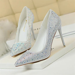 KissICON 9219-22 White 10cm / 35 / CHINA Shallow Mouth Pointed Color Rhinestone Pumps Fashion Wedding