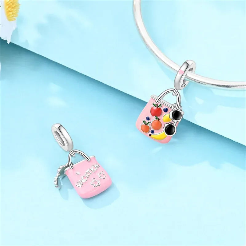 KissICON 925 Pure Summer Fruit Handbag Pendant Hanging Bead Suitable for Original Pandora Bracelet Women DIY Exquisite Gift