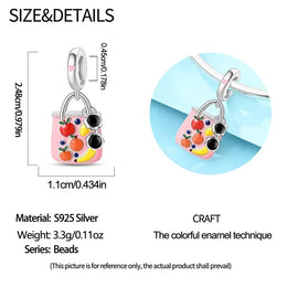 KissICON 925 Pure Summer Fruit Handbag Pendant Hanging Bead Suitable for Original Pandora Bracelet Women DIY Exquisite Gift