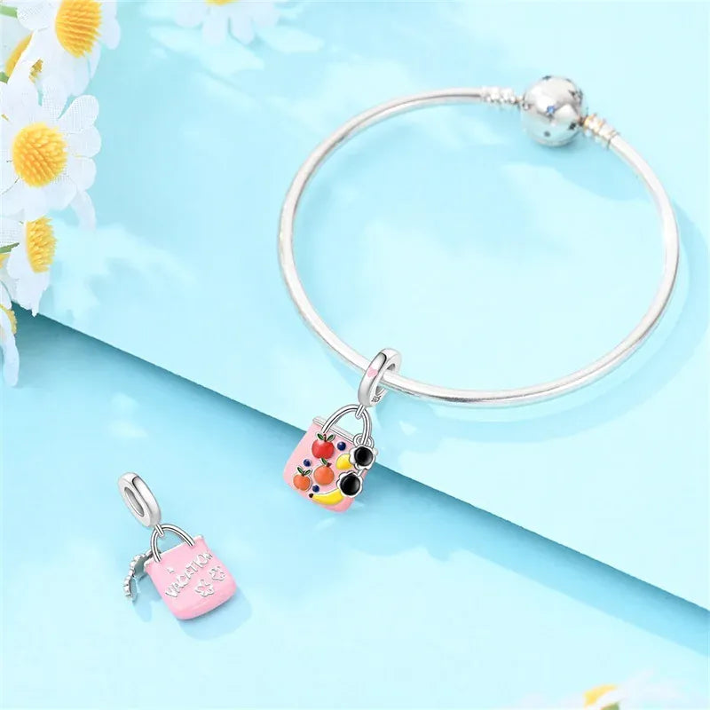 KissICON 925 Pure Summer Fruit Handbag Pendant Hanging Bead Suitable for Original Pandora Bracelet Women DIY Exquisite Gift