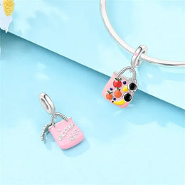 KissICON 925 Pure Summer Fruit Handbag Pendant Hanging Bead Suitable for Original Pandora Bracelet Women DIY Exquisite Gift