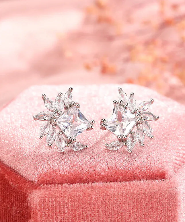 KissICON 925 Silver Fashion AAA Zircon Female Earrings Flower Temperament Earrings For Ladies Birthday Party Jewelry Gifts