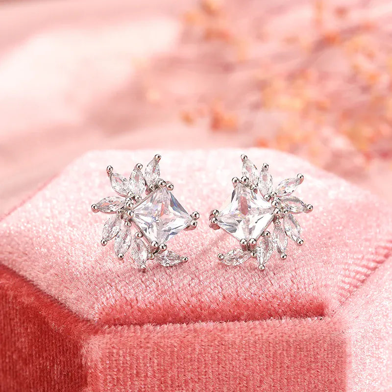 KissICON 925 Silver Fashion AAA Zircon Female Earrings Flower Temperament Earrings For Ladies Birthday Party Jewelry Gifts