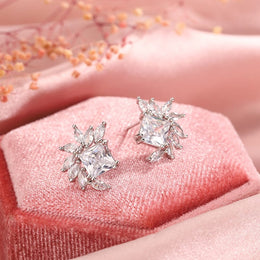 KissICON 925 Silver Fashion AAA Zircon Female Earrings Flower Temperament Earrings For Ladies Birthday Party Jewelry Gifts