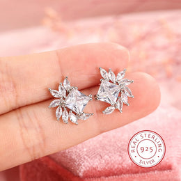 KissICON 925 Silver Fashion AAA Zircon Female Earrings Flower Temperament Earrings For Ladies Birthday Party Jewelry Gifts