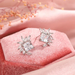 KissICON 925 Silver Fashion AAA Zircon Female Earrings Flower Temperament Earrings For Ladies Birthday Party Jewelry Gifts