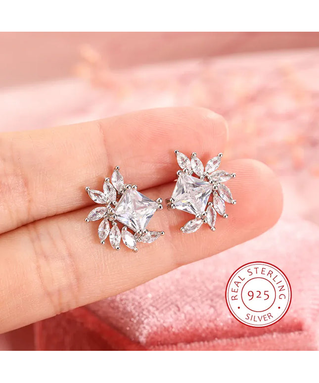 KissICON 925 Silver Fashion AAA Zircon Female Earrings Flower Temperament Earrings For Ladies Birthday Party Jewelry Gifts