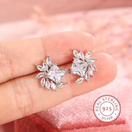 KissICON 925 Silver Fashion AAA Zircon Female Earrings Flower Temperament Earrings For Ladies Birthday Party Jewelry Gifts