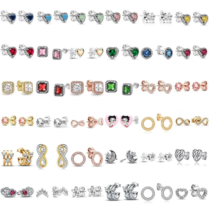 925 Silver Fashion Red Pink Green Zircon Family Tree Earrings Women Fine Zircon Minimalist Engagement Wedding Party Jewelry Gift
