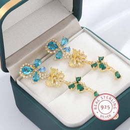 KissICON 💋 925 Silver Flowers Butterfly Earrings - Crystal Sparkle