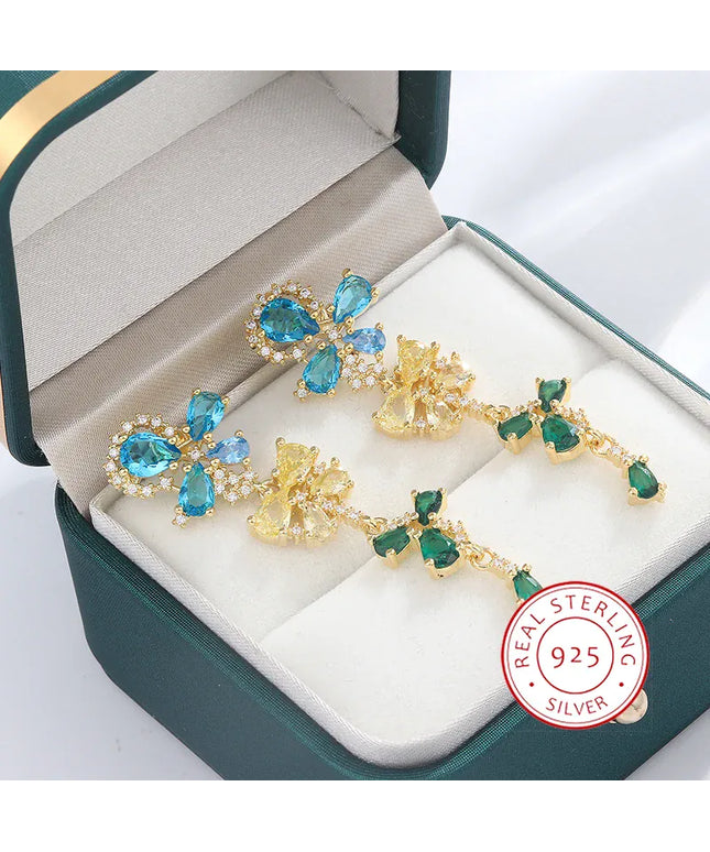 KissICON 💋 925 Silver Flowers Butterfly Earrings - Crystal Sparkle
