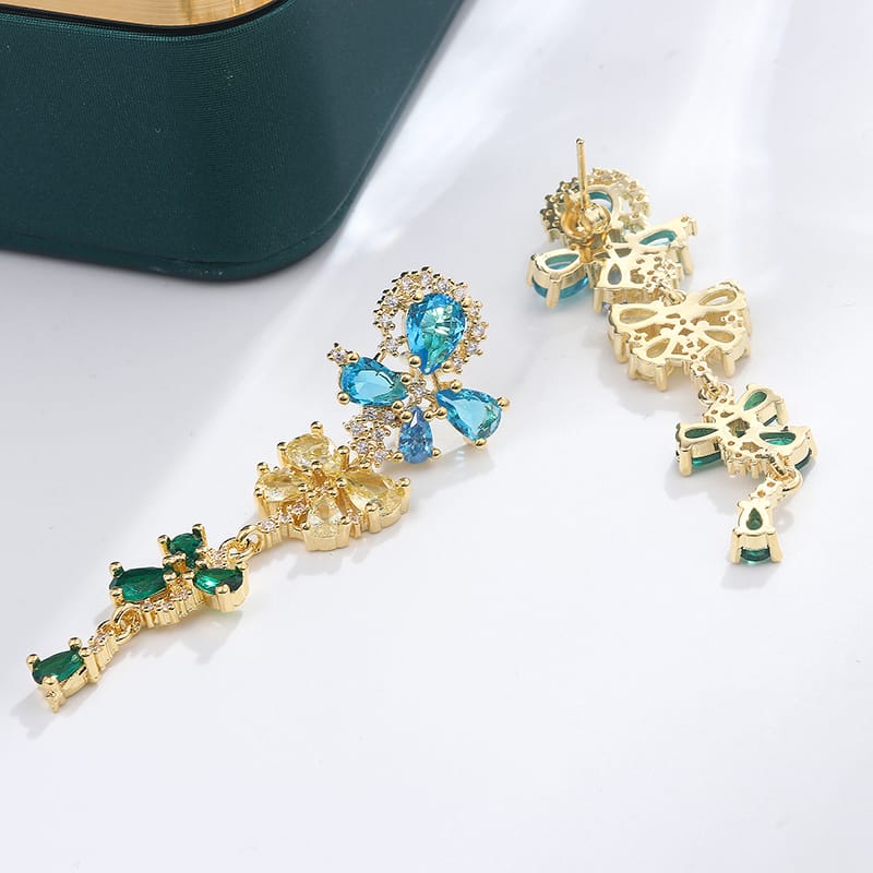 KissICON 💋 925 Silver Flowers Butterfly Earrings - Crystal Sparkle