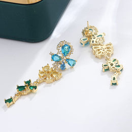 KissICON 💋 925 Silver Flowers Butterfly Earrings - Crystal Sparkle