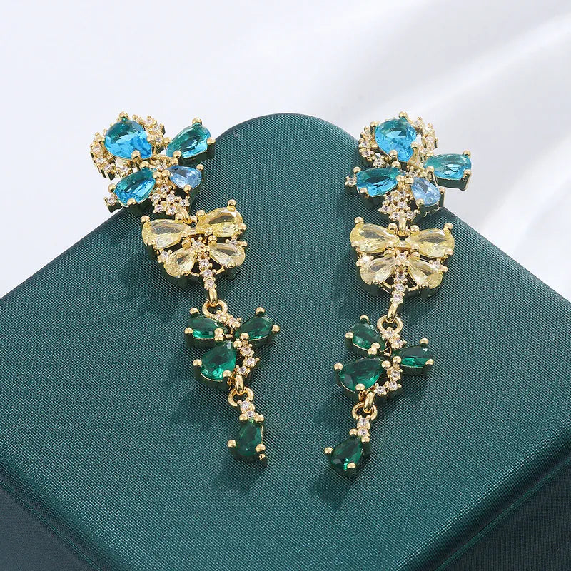 KissICON 💋 925 Silver Flowers Butterfly Earrings - Crystal Sparkle