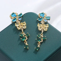 KissICON 💋 925 Silver Flowers Butterfly Earrings - Crystal Sparkle
