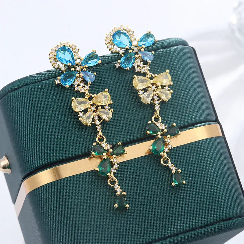 KissICON 💋 925 Silver Flowers Butterfly Earrings - Crystal Sparkle