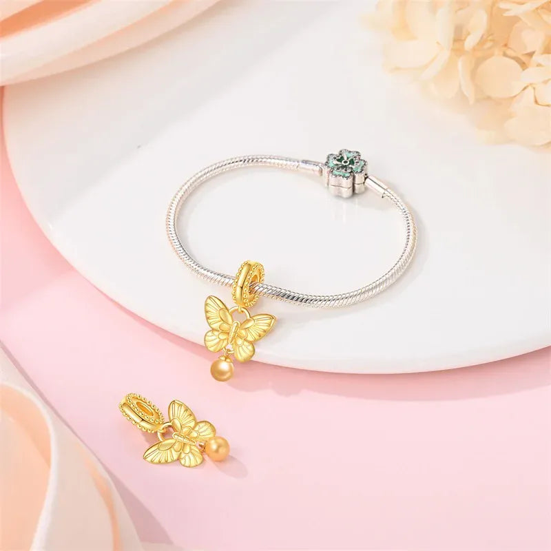 KissICON 925 Silver Gemstone Universe Starry Sky Flower Gold Bead Pendant Suitable For Pan 925 Original Bracelet Diy Jewelry
