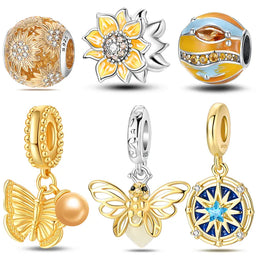 KissICON 925 Silver Gemstone Universe Starry Sky Flower Gold Bead Pendant Suitable For Pan 925 Original Bracelet Diy Jewelry