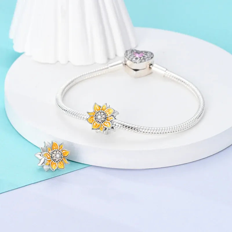 KissICON 925 Silver Gemstone Universe Starry Sky Flower Gold Bead Pendant Suitable For Pan 925 Original Bracelet Diy Jewelry