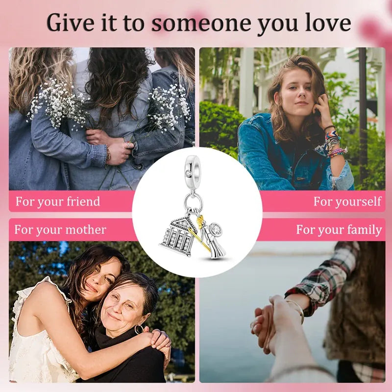 KissICON 925 Silver Gemstone Universe Starry Sky Flower Gold Bead Pendant Suitable For Pan 925 Original Bracelet Diy Jewelry