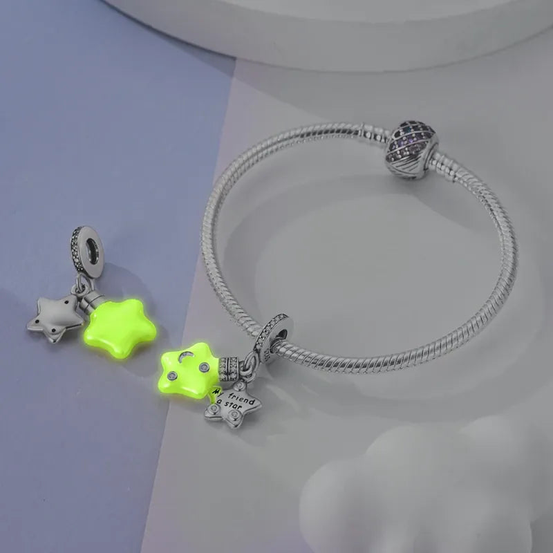 KissICON 925 Silver Gemstone Universe Starry Sky Flower Gold Bead Pendant Suitable For Pan 925 Original Bracelet Diy Jewelry