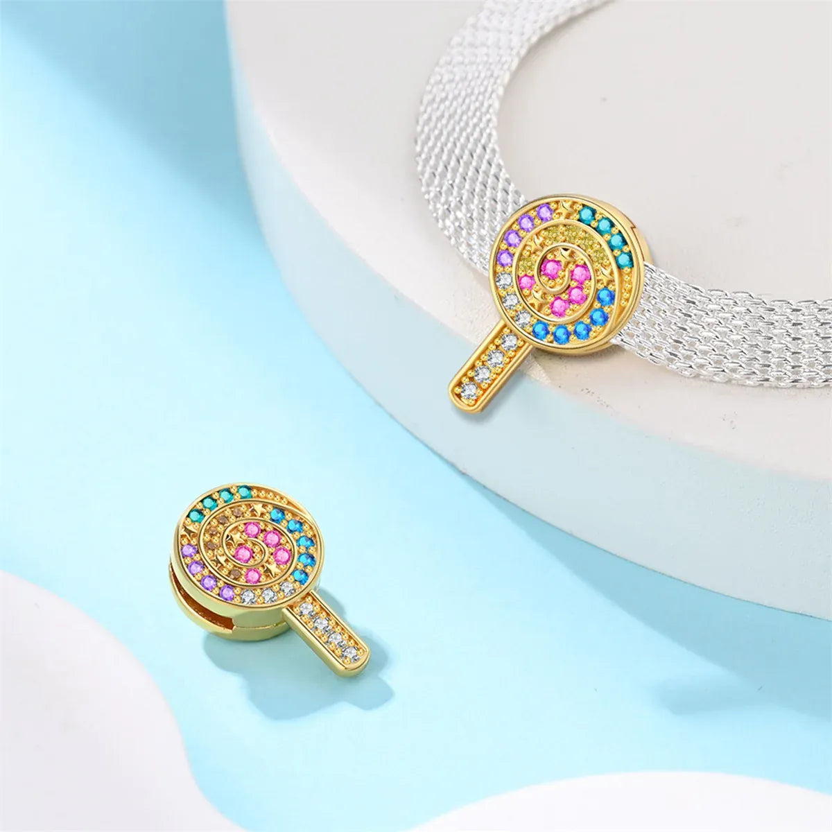 KissICON 925 Silver Gemstone Universe Starry Sky Flower Gold Bead Pendant Suitable For Pan 925 Original Bracelet Diy Jewelry
