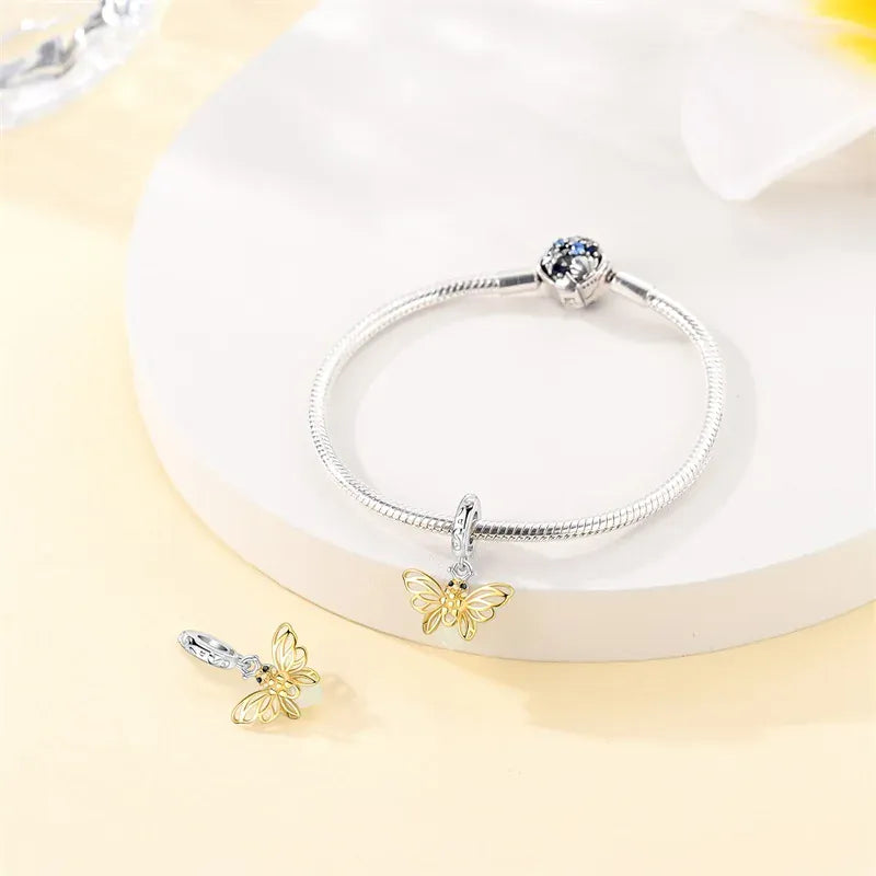 KissICON 925 Silver Gemstone Universe Starry Sky Flower Gold Bead Pendant Suitable For Pan 925 Original Bracelet Diy Jewelry