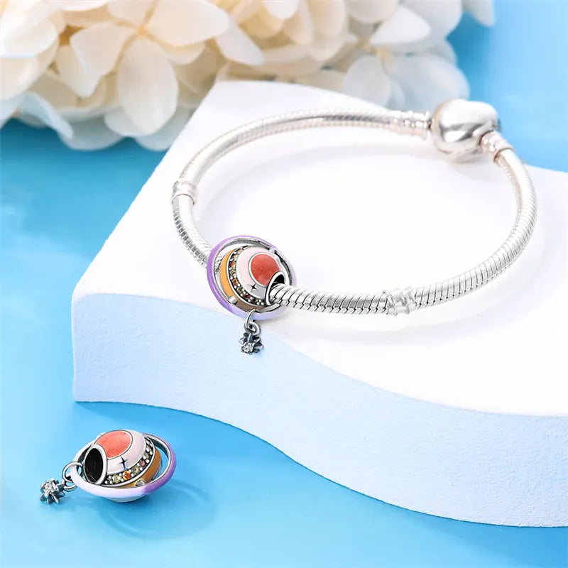 KissICON 925 Silver Gemstone Universe Starry Sky Flower Gold Bead Pendant Suitable For Pan 925 Original Bracelet Diy Jewelry